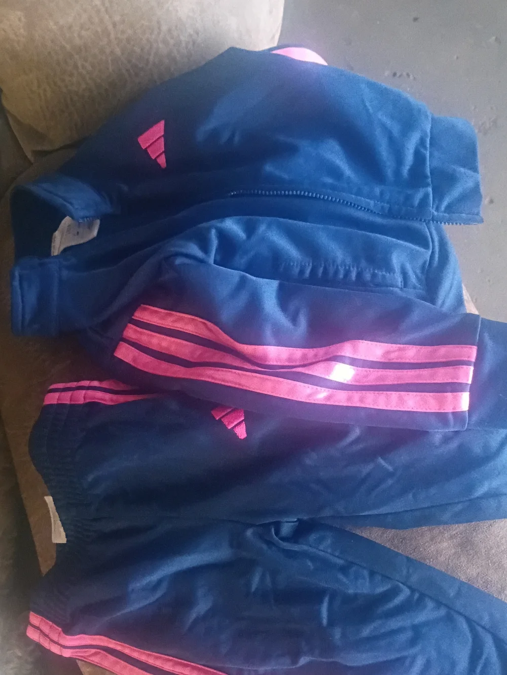 adidas Navy Blue Track Jacket and Pants with Pink Stripes